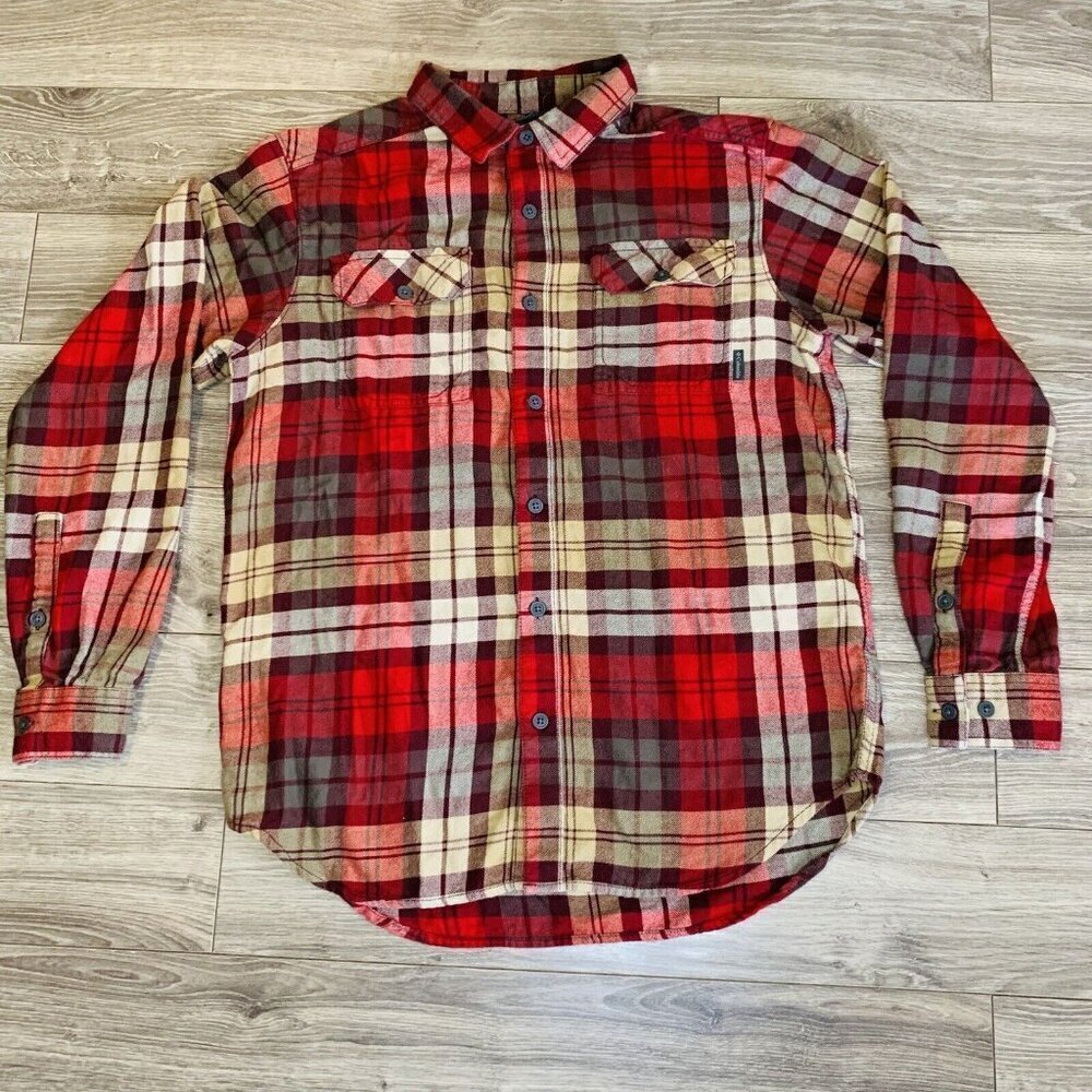 Columbia Omni-Wick Long Sleeve Button Up Flannel Shirt Men’s M Plaid Red Brown
